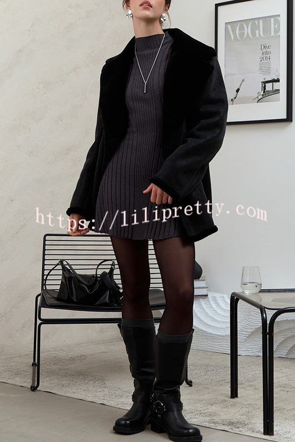 Solid Color Long-sleeved Slim-fit Elegant Knitted Mini Dress