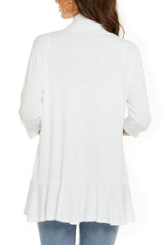 Solid Color Casual Three-quarter Sleeve Ruffled Loose Cardigan
