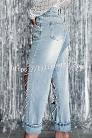 Casual Pocket Ripped Chain Embellished Straight Jeans