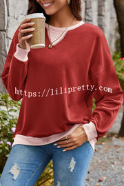 Fashionable Contrasting Color Loose Long-sleeved Casual Sweatshirt