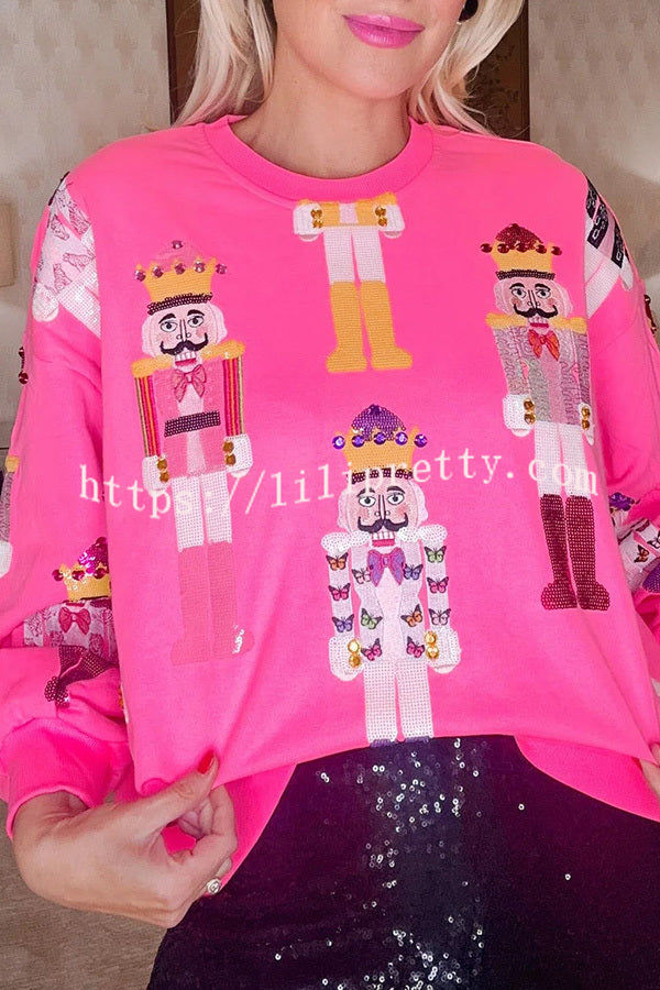 Holiday Traditions Colorful Nutcracker Printed Loose Sweatshirt (Best Gift for the Christmas Holiday )