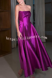 Cinderella's Dream Satin Square Off Shoulder Maxi Dress