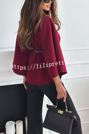 Elegant Moment Woolen Button Turtleneck Belted Oversized Cape