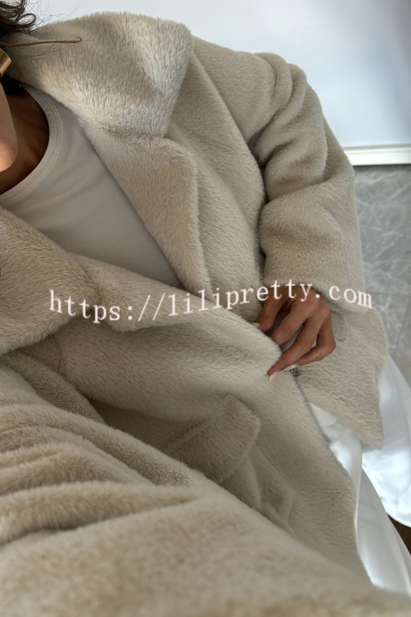 Fashion Lapel Long Sleeve Loose Furry Coat