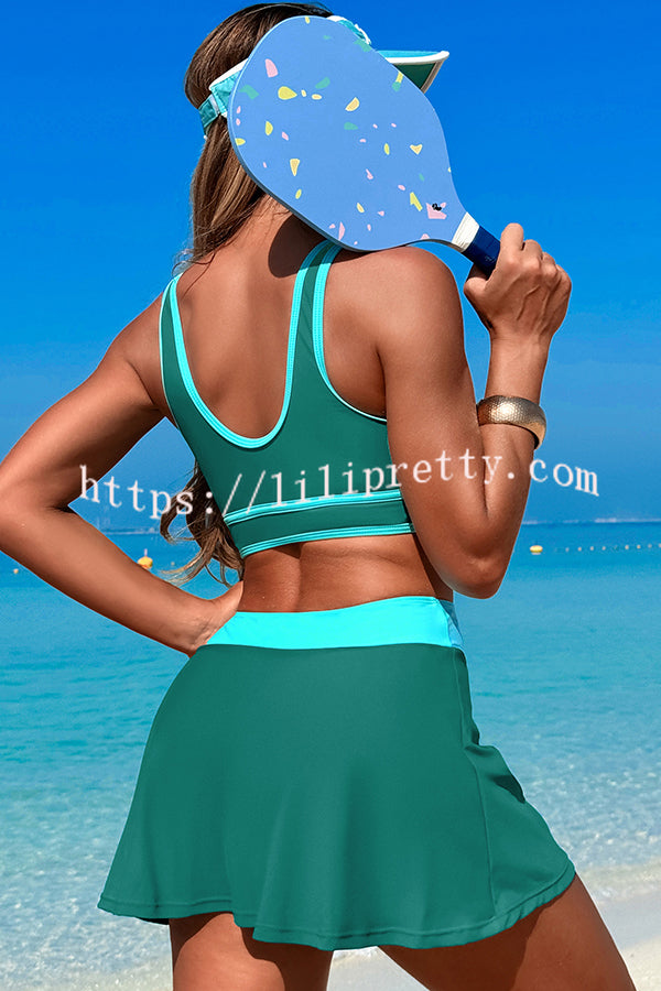 Fashion Contrast Color Stretch Sports Two-piece Bikini Swimsuit