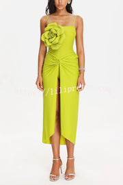 Solid Color Elastic Waist High Slit Loose Holiday Midi Skirt