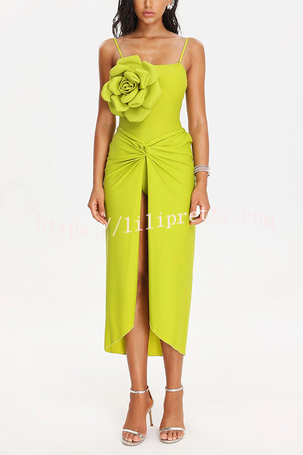 Solid Color Elastic Waist High Slit Loose Holiday Midi Skirt