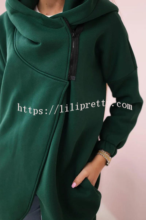 Solid Color Loose Hooded Zip-up Casual Sports Jacket