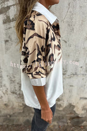 Classic Wild Satin Gradient Leopard Print Loose Short-sleeved Blouse