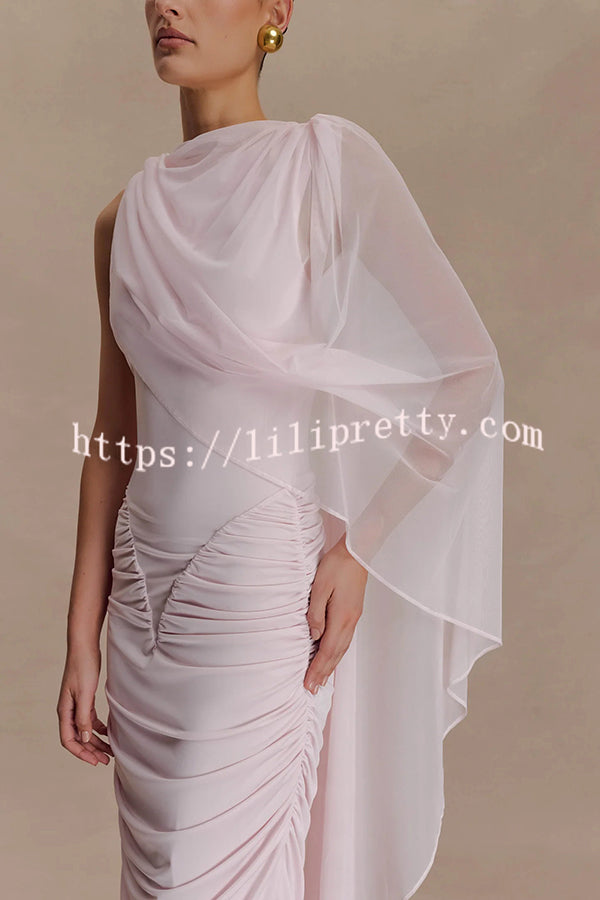 Fashionable Mesh Shawl Sleeveless Slim Fit Pleated Maxi Dress