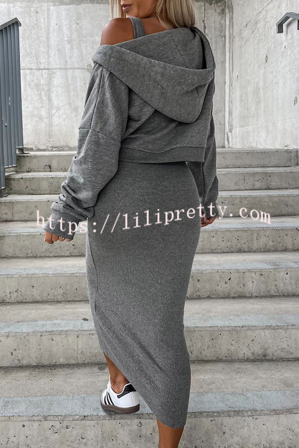 Lilipretty Around The World Hooded Sweatshirt and Slip Maxi Skirt Two Piece Set