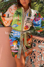 Lilipretty Summer Sophistication Linen Blend Unique Print Belted Pocket Shirt Mini Dress