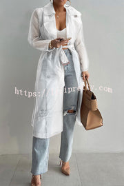 Lilipretty Solid Color Patchwork Button Belt Pocket Long Sleeve Coat