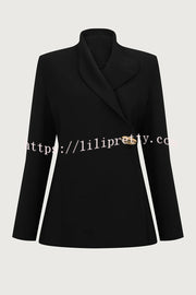 Exquisite and Fashionable Stand Lapel Neck Metal Button Long Sleeve Blazer