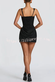 Cornelia Square Neck Back Lace-up Satin Drape Hem Mini Dress