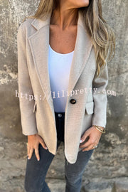 Daytime Perfection Faux Wool Lapel Button Relaxed Blazer