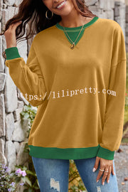 Fashionable Contrasting Color Loose Long-sleeved Casual Sweatshirt