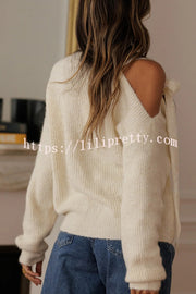 Solid Color Bow Tie Long-sleeved Casual Knit Sweater