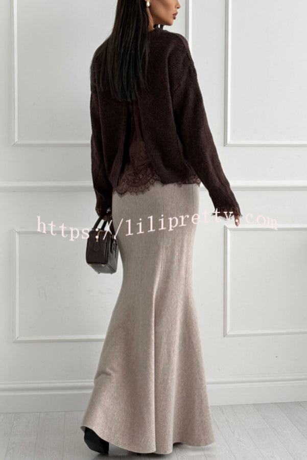 Caitlin Knit Stretch Fabric High Waist Fishtail Casual Maxi Skirt