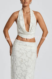 Myra Floral Burnout Jersey Fabric Halter Crop Tank and Ruched Maxi Skirt Set