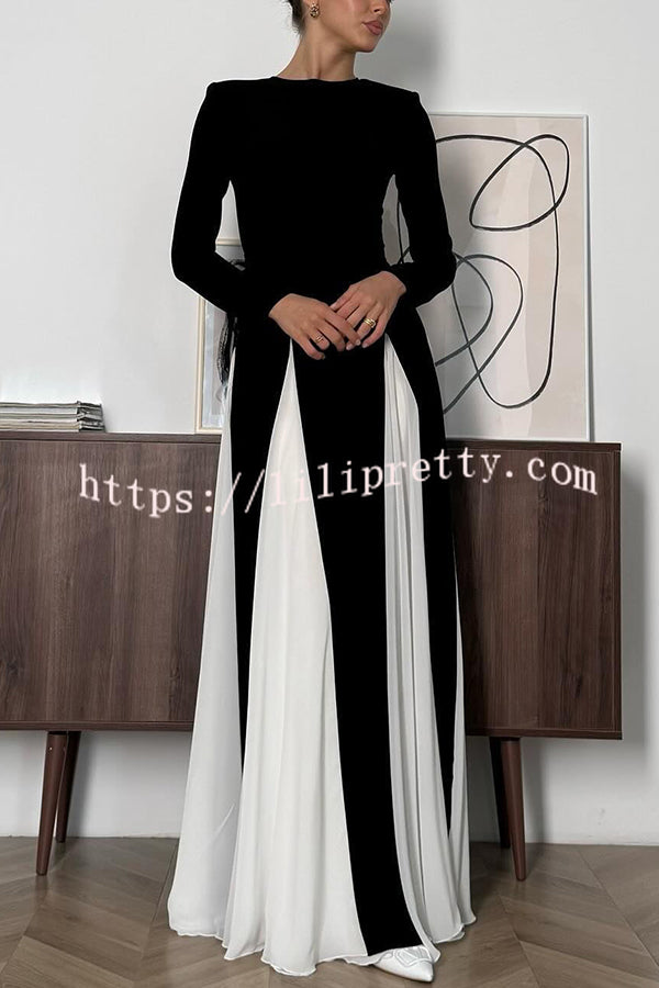 Getting Glam and Elegant Panelled Tulle Long Sleeve A-line Maxi Dress