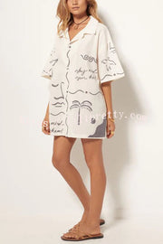 Lilipretty Free and True Linen Blend Hand-painted Print Blouse and Pocketed Shorts Set