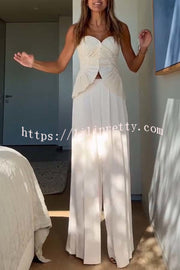 Show Exquisiteness Satin Pleated Heart-shaped Off Shoulder Halter Tank