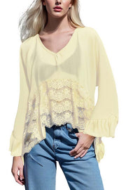 Fashionable Patchwork Lace Batwing Sleeve Loose Beach Cover Up