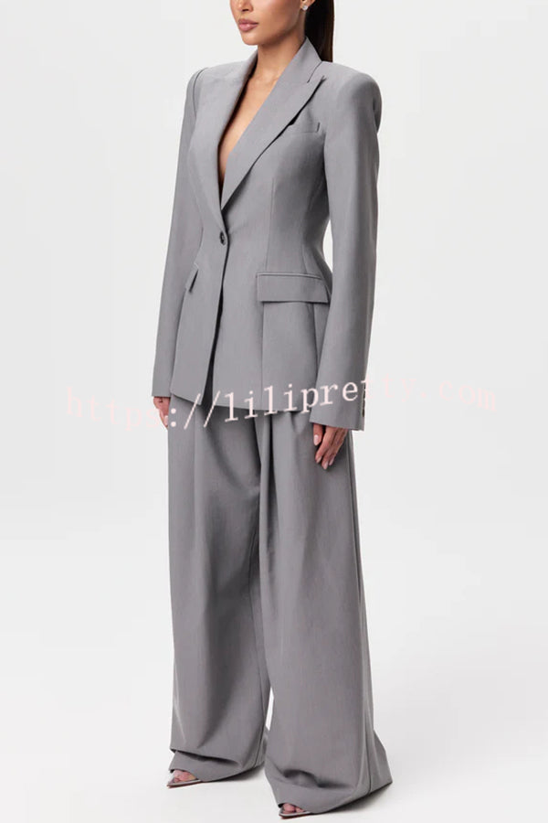 Power Girl Button Up Long Sleeve Removable Belt Lapel Blazer