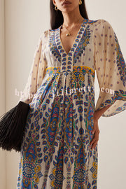 Unique Printed V-Neck Loose Elegant Maxi Dress