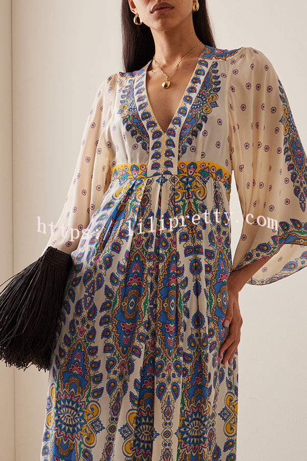 Unique Printed V-Neck Loose Elegant Maxi Dress