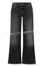 Stylish Raw-edge Mid-rise Pocket Stretch Straight-leg Jeans