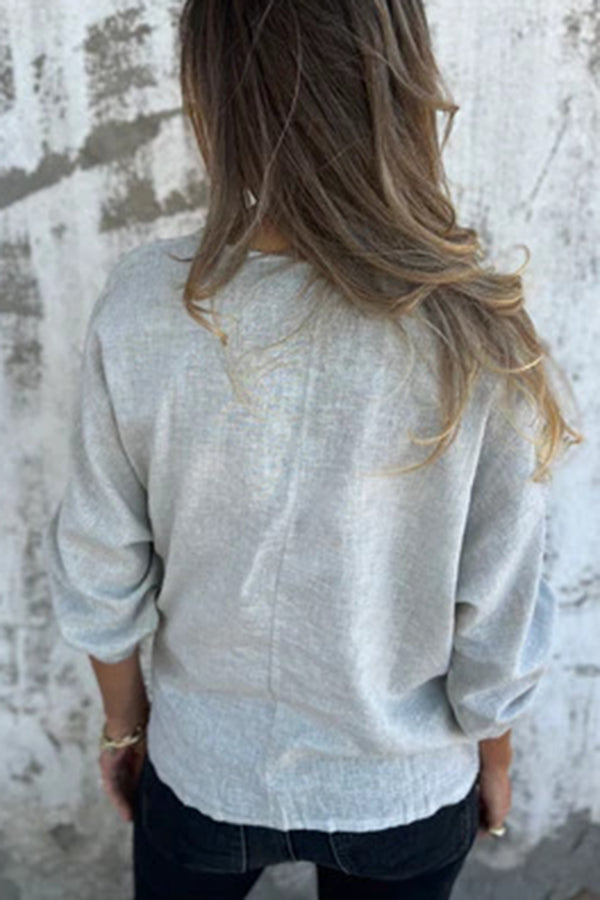 Solid Color Casual Round Neck Loose Knot Top