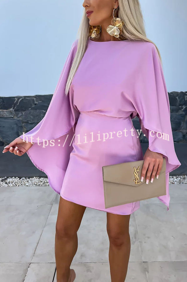 Lilipretty® Beautiful Wings Satin Butterfly Sleeves Elastic Waist Formal Mini Dress