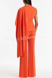 Perfect Balance Asymmetric Draped Cape Top and High Waist Flared Pants Set