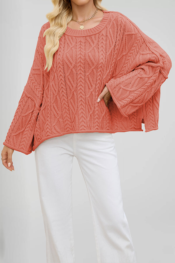 Solid Color Cable Knit Loose Long-sleeved Casual Sweater