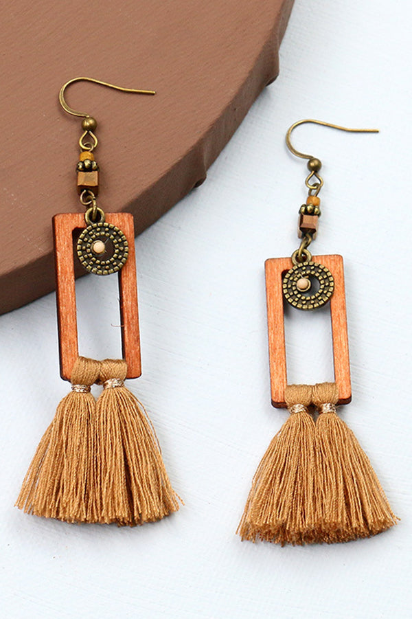 Bohemian Vintage Square Tassel Long Earrings