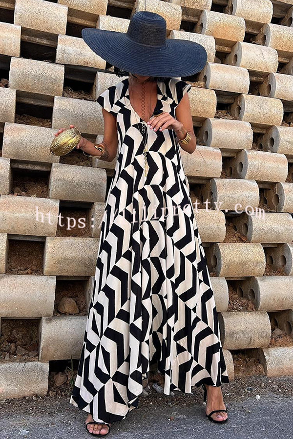 Lilipretty® Fresh Breeze Ethnic Unique Print Ruffle Sleeve A-line Maxi Dress