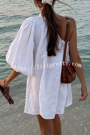 Lilipretty® A Moment for Beach Linen Blend One Shoulder Loose Mini Dress