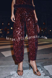 Gala Goddess Sequin High Rise Zipper Waist Wide Leg Pants