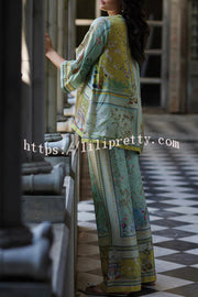 Elonie Satin Floral Print V-neck Half Sleeve Top and Elastic Waist Wide Leg Pants Set