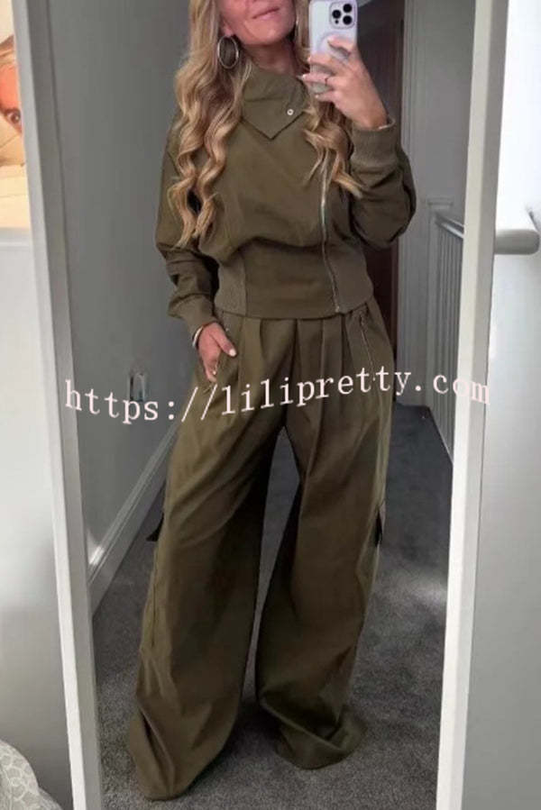 Fashionable Elastic Waist Workwear Wide-leg Pants