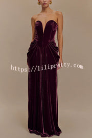 Paige Velvet Off Shoulder Side Pleated Hip Drape Maxi Dress
