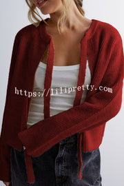 Solid Color Loose Long Sleeve Lace-up Knitted Cardigan