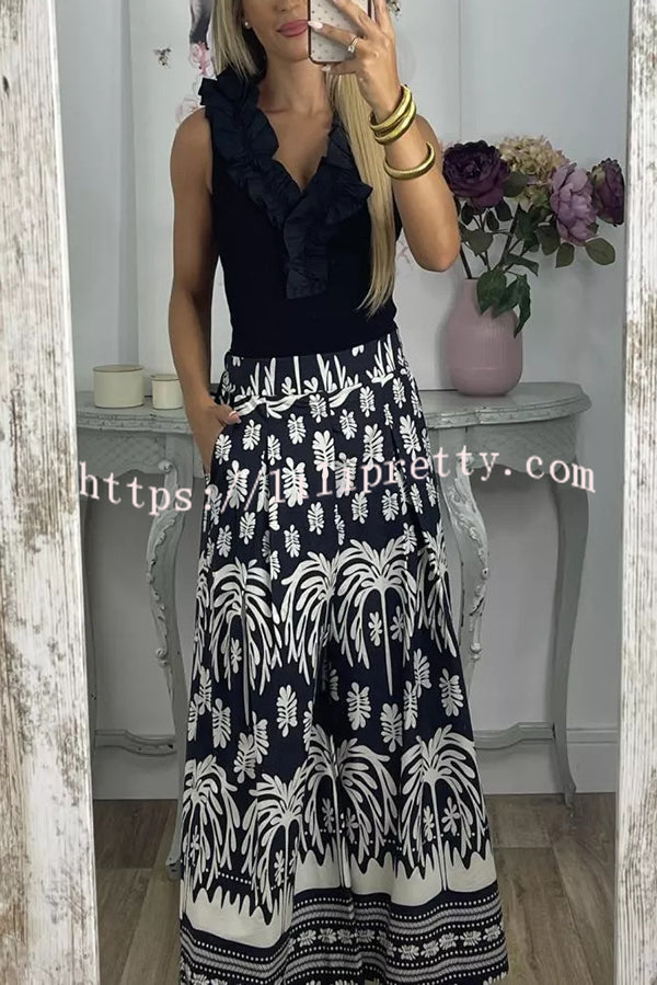 Unique Print Elastic Waist Loose Pocket Holiday Wide Leg Pants