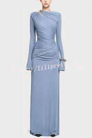 Stylish Long-sleeved Slim-fit Pleated Elegant Maxi Dress