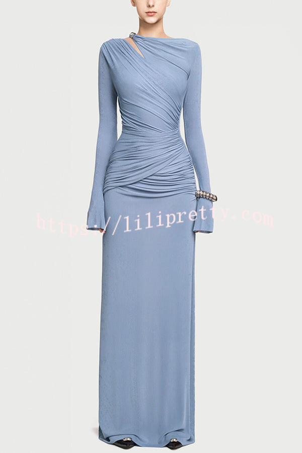 Stylish Long-sleeved Slim-fit Pleated Elegant Maxi Dress