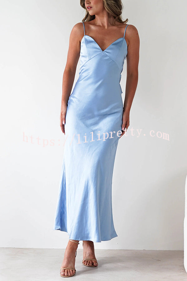 Satin Elegant Sling Backless Lace-Up Midi Dress
