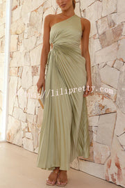 Charming One Shoulder Lace Up Cutout Pleated Maxi Dress