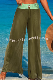 Solid Color Loose Metal Buckle Beach Pants